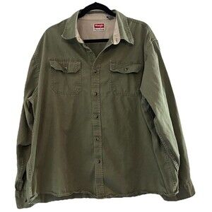 Wrangler Shirt Men's 2XL Green Long Sleeve Button Down Collared Western Workwear
